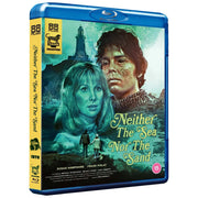 Neither The Sea Nor The Sand Blu-ray cover featuring haunting seaside artwork and main characters Susan Hampshire and Frank Finlay.