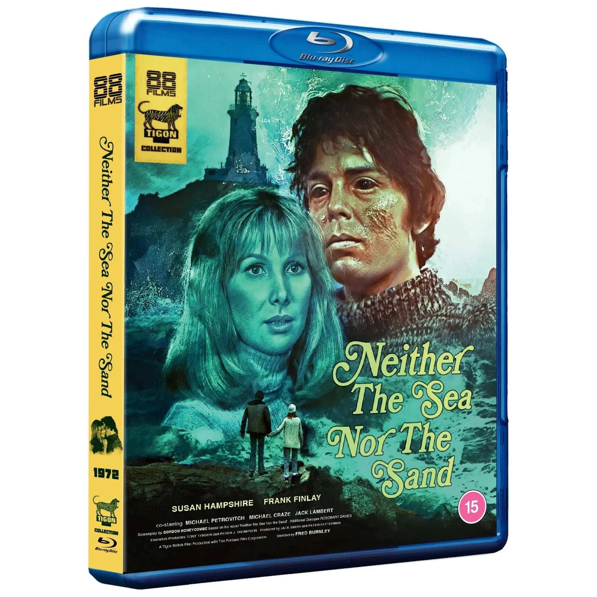 Neither The Sea Nor The Sand Blu-ray cover featuring haunting seaside artwork and main characters Susan Hampshire and Frank Finlay.
