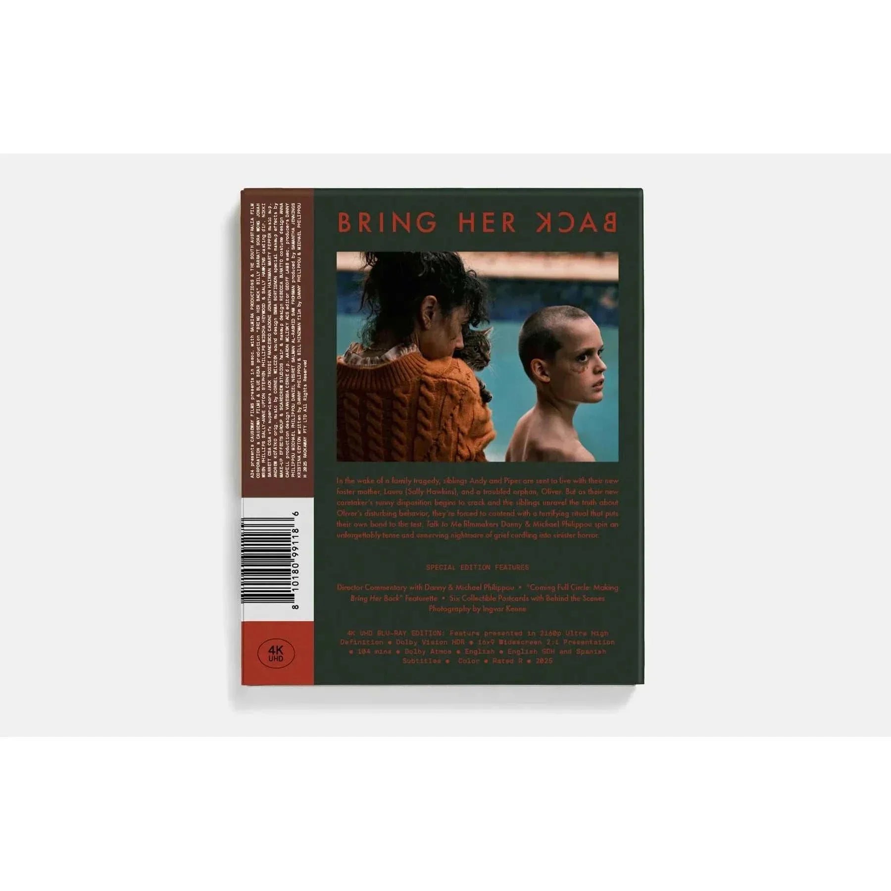 Bring Her Back 4K UHD movie back cover with image of two characters and film details