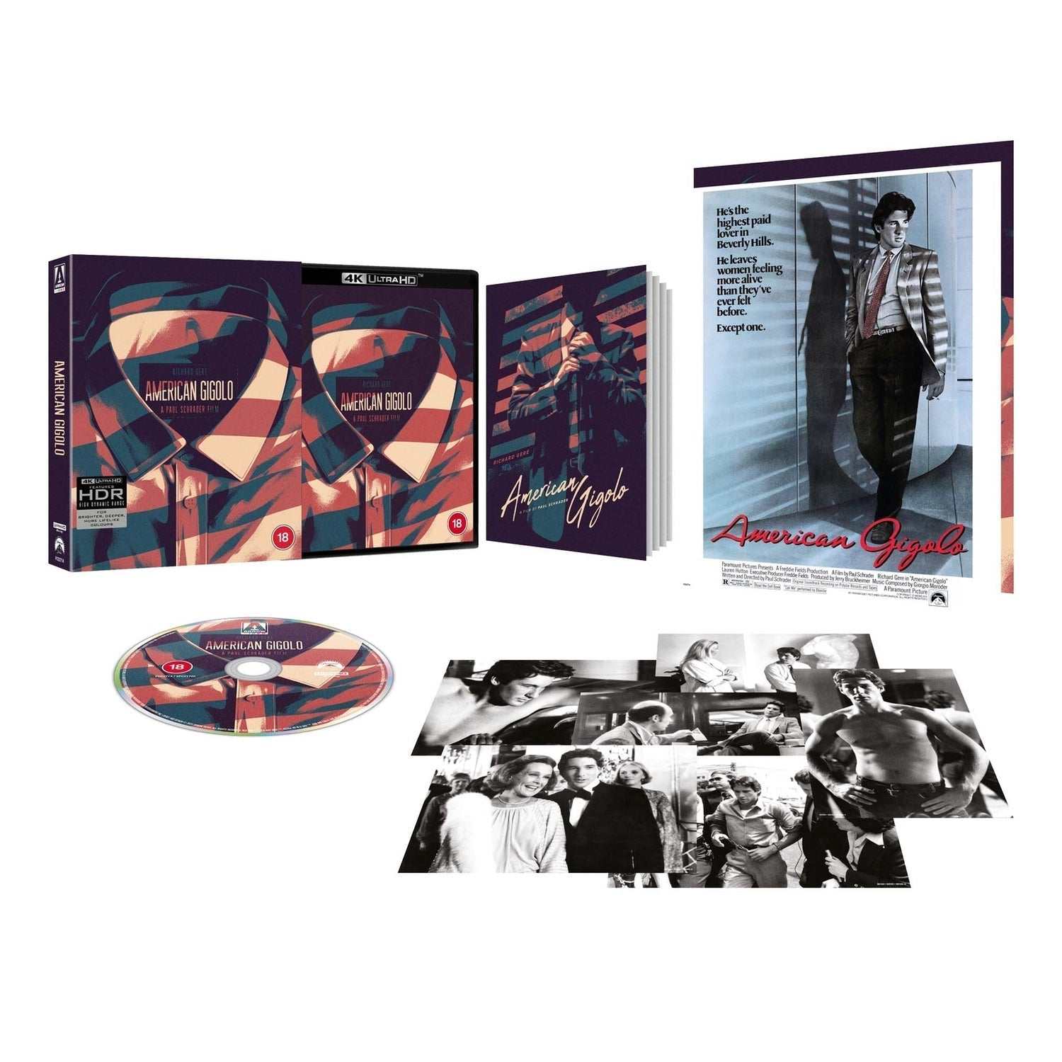 American Gigolo Limited Edition 4K Ultra HD Blu-ray set with slipcase, booklet, poster, postcards, and photo prints