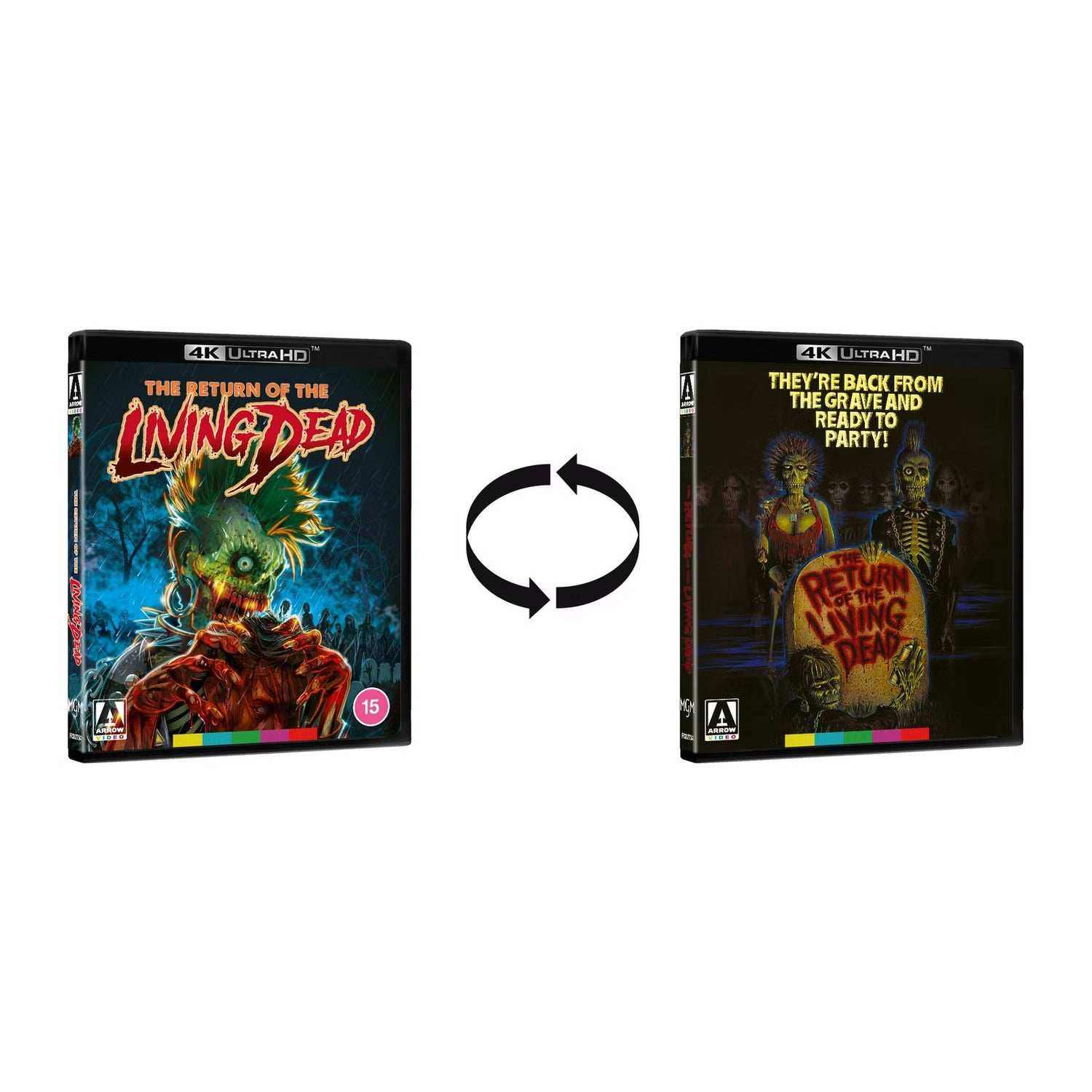 The Return Of The Living Dead limited edition 4K Ultra HD and Blu-Ray with reversible slipcase showing zombie-themed artwork