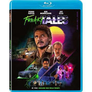 Freaky Tales Blu-Ray cover featuring Pedro Pascal with 1987 Oakland backdrop and neon title design
