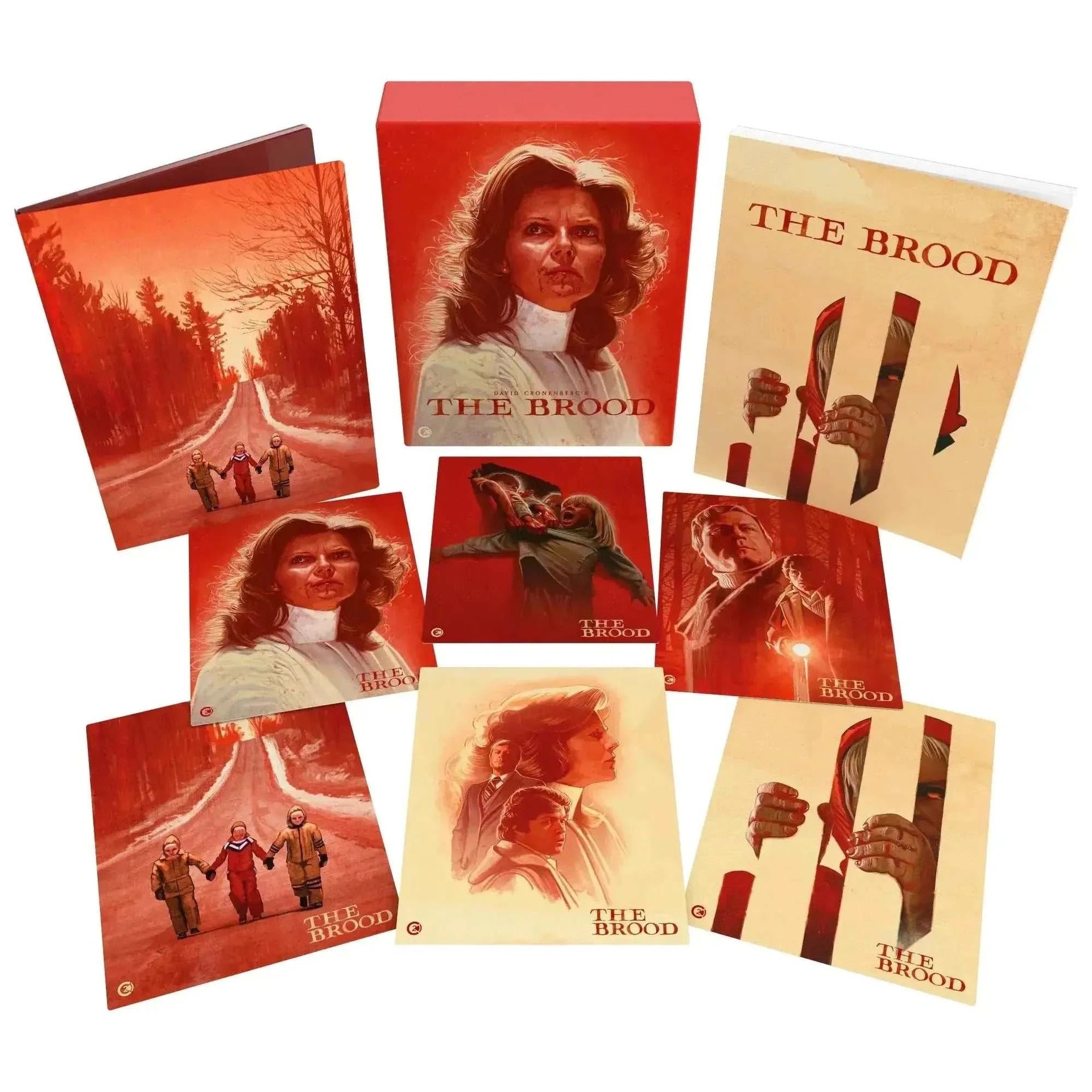 Limited Edition 4K Blu-Ray of "The Brood" with slipcase and collectors' art cards.