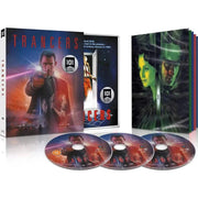 Limited Edition 4K Ultra HD Blu-ray set of "Trancers" with slipcover and booklet, featuring iconic cover art and three discs.
