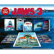 Jaws 3 Limited Ultimate Collectors Edition 4K Ultra HD and Blu-Ray set with steelbook, production booklet, lobby cards, and double-sided poster