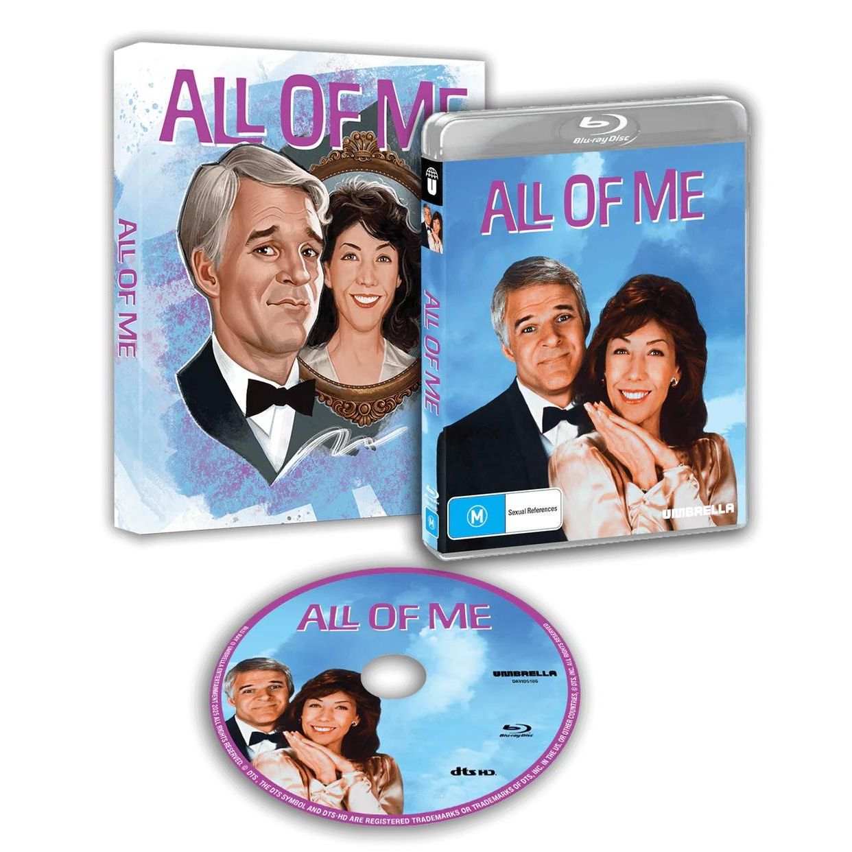 All Of Me 1984 Blu-Ray with limited edition slipcover and disc showing Steve Martin and Lily Tomlin on cover and disc