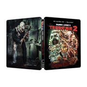 Terrifier 2 4K UHD Blu-Ray Steelbook packaging with Art the Clown on the cover.