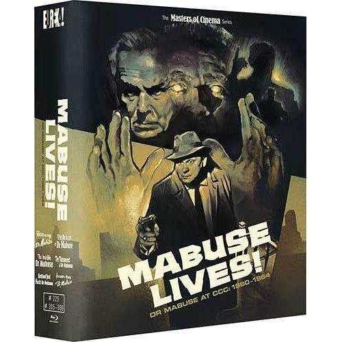 Limited Edition Blu-Ray set cover for "Mabuse Lives - Dr Mabuse At CCC 1960 to 1964," featuring artwork of the villain Dr Mabuse.