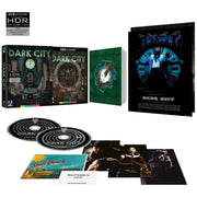 Dark City Limited Edition 4K UHD set with rigid slipcase, two discs, collector's book, poster, art cards, and extras.