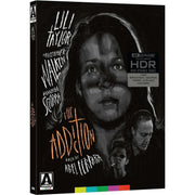 The Addiction Limited Edition 4K UHD Blu-ray with slipcover and booklet featuring Lili Taylor, Christopher Walken, and Annabella Sciorra in a black and white vampire film by Abel Ferrara, restored in 4K HDR.