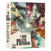 V-Cinema Essentials: Bullets & Betrayal Blu-Ray Limited Edition Box Set with striking illustrated cover featuring multiple characters' faces behind a shattered glass design.