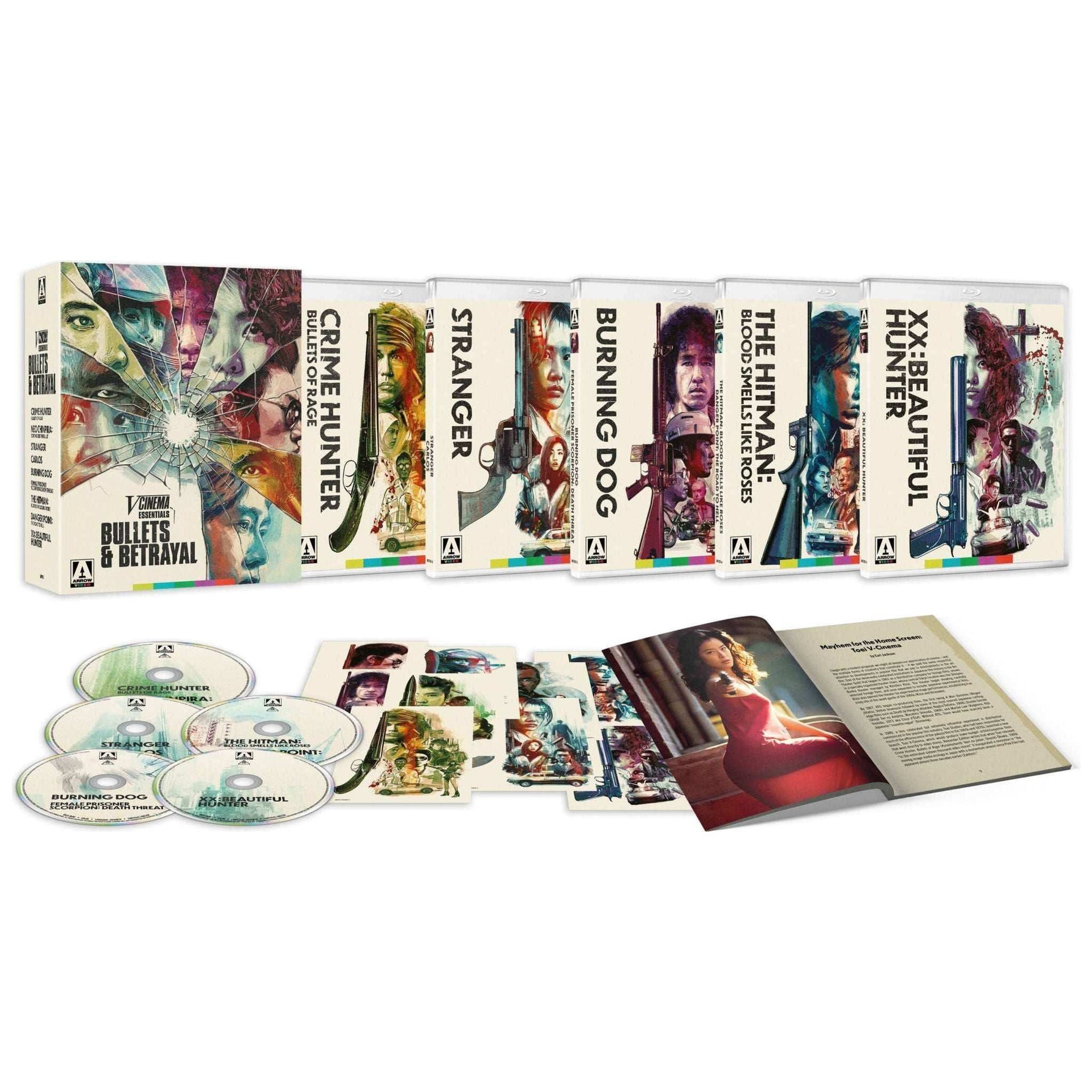 V-Cinema Essentials: Bullets & Betrayal Blu-Ray Limited Edition Box Set with nine films, reversible artwork, and collector’s booklet.