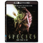 Species Limited Deluxe Collectors Edition 4K Ultra HD and Blu-Ray with Region B disc, slip case, poster, and lobby cards.