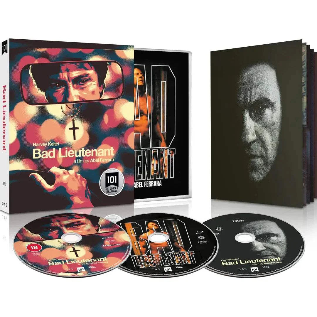 Bad Lieutenant 1992 4K UHD and Blu-ray Limited Edition with slipcover and booklet showing cover art and three discs