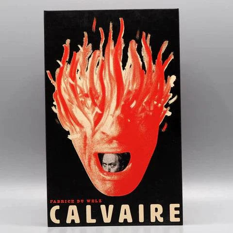 Limited Edition Calvaire LED VHS by Degausser Video with fiery face graphic and retro horror design.