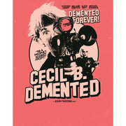 Cecil B. Demented Blu-Ray cover with vintage film camera and bold title on coral background