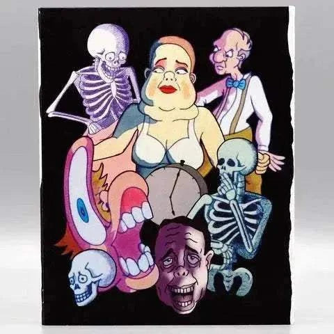 VHSHitfest - Death Laughs Among Us Blu-Ray cover art featuring animated characters and skeletons.