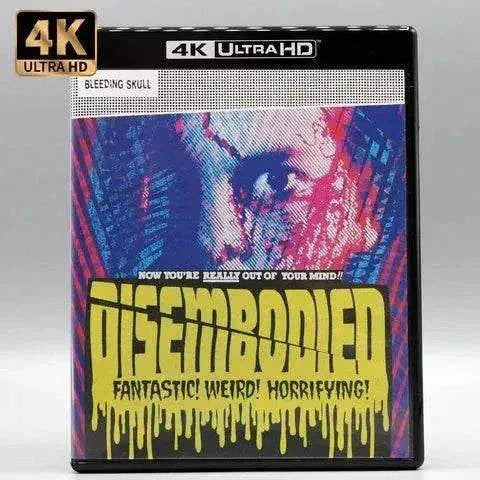Bleeding Skull Disembodied 4K UHD and Blu-Ray cover featuring psychedelic horror art with distorted face and dripping yellow title text