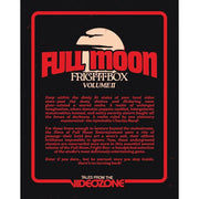 Full Moon Fright Box Vol. 2 Blu-Ray box set cover with red and beige text on black background featuring horror movie titles and vintage video store theme.