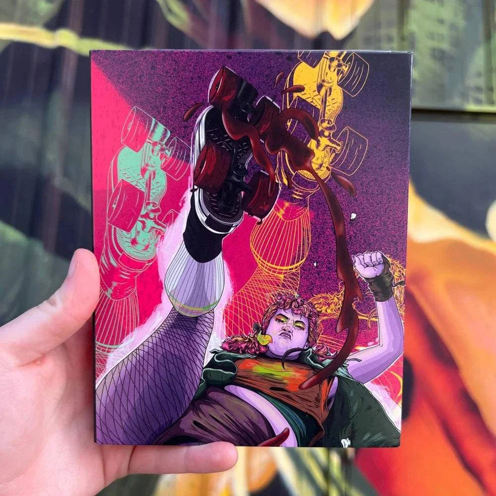 Hand holding Thrust! The Punk Cut! Blu-ray with striking punk-themed cover art featuring a rebellious character against a vibrant background