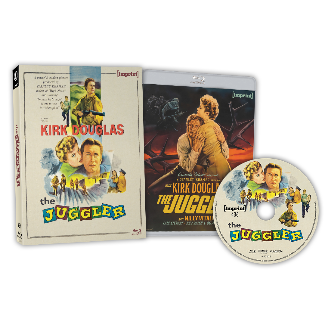 The Juggler (1953) Blu-ray with limited edition slipcover featuring Kirk Douglas, Holocaust survivor drama, region free, Imprint Films edition.