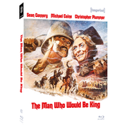 The Man Who Would Be King 1975 Blu-Ray with limited edition slipcover featuring illustrated cover art of Sean Connery and Michael Caine in adventure scenes