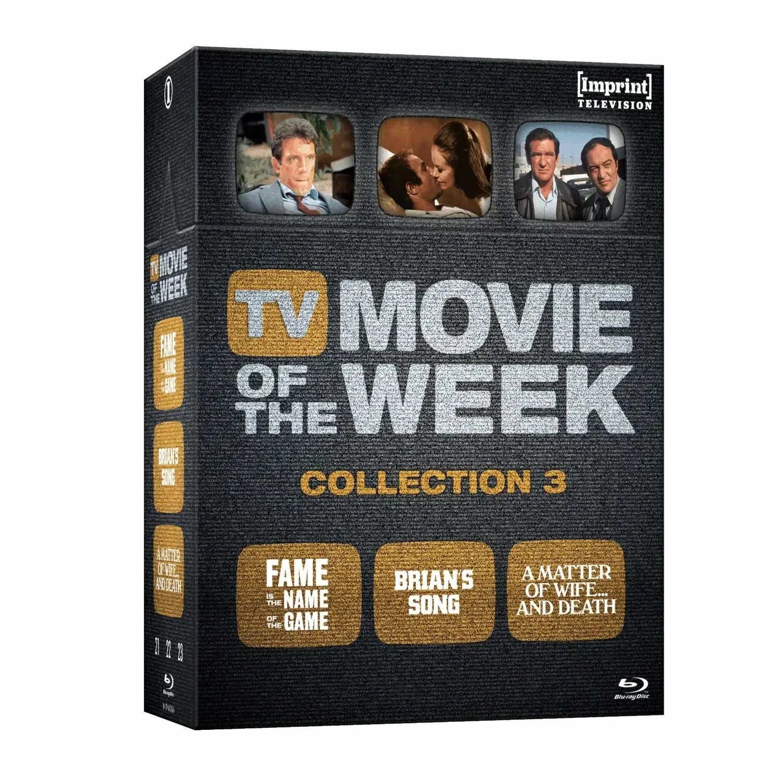 TV Movie Of The Week Collection Three Blu-Ray limited edition 3-disc set featuring Fame Is The Name of the Game, Brian's Song, and A Matter of Wife and Death