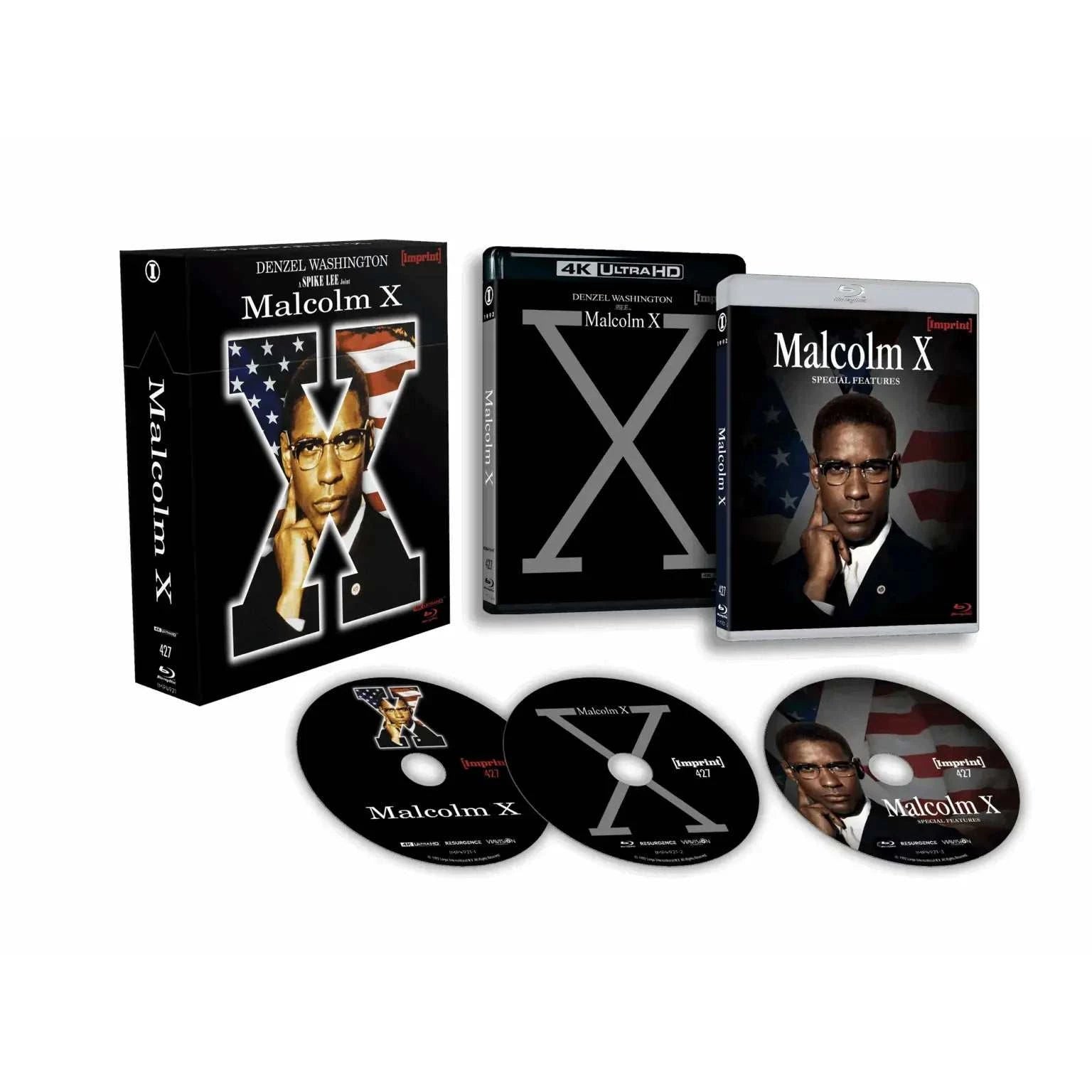 Malcolm X 1992 limited edition 3-disc 4K UHD and Blu-ray set with special features and collectible hardbox packaging