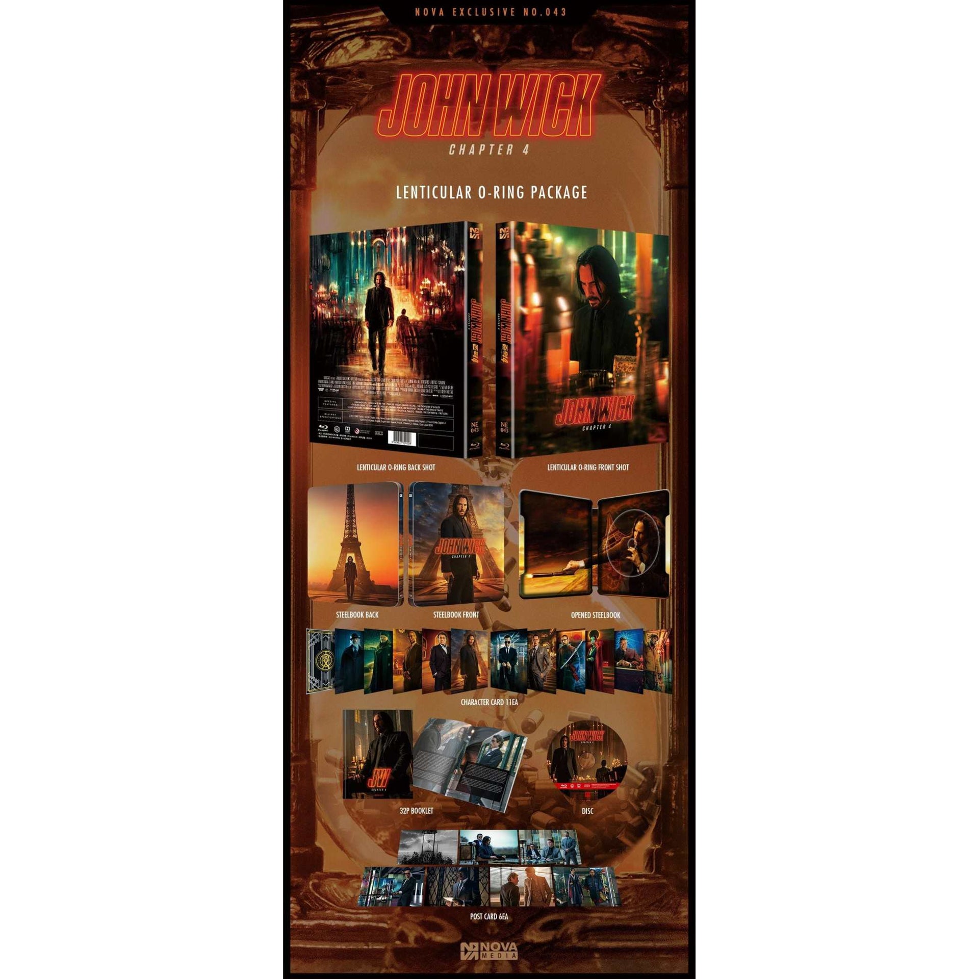John Wick Chapter 4 Blu-ray Steelbook Lenticular O-ring edition with booklet, character cards, postcards, and special features