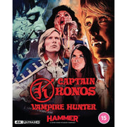 Captain Kronos - Vampire Hunter 4K Ultra HD cover with art of characters and vampire, Hammer Films edition.