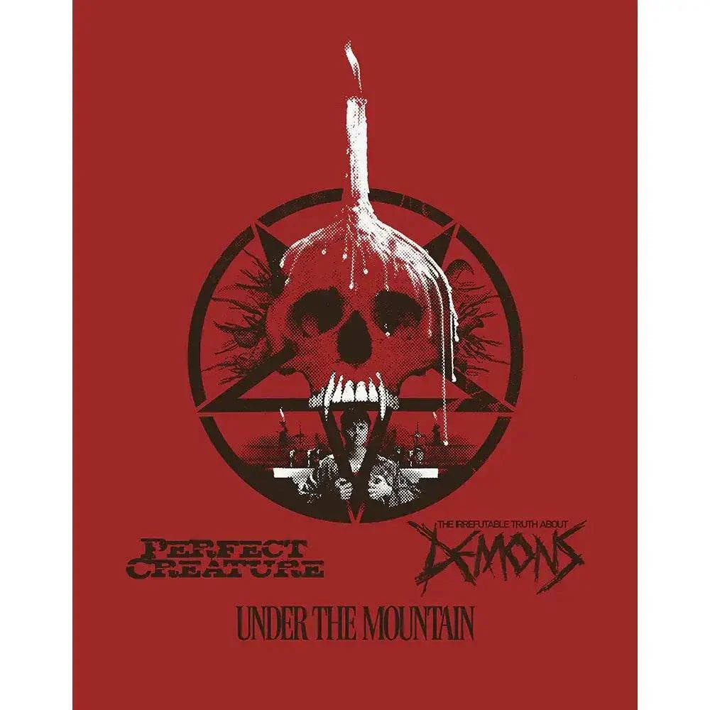 Kiwi Kult Volume 1 Blu-Ray box set cover with red background featuring a skull, candle, and titles Perfect Creature, The Irrefutable Truth About Demons, and Under The Mountain.