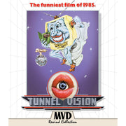 Tunnel Vision Blu-Ray with slipcover featuring 1985 satirical film artwork in the MVD Rewind Collection.
