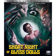 Short Night Of Glass Dolls 4-Disc Collector's Edition, 4K UHD/Blu-ray cover with surreal illustrations featuring dramatic scenes and characters.