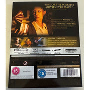 The Conjuring 4K Ultra HD and Blu-Ray UK edition horror movie slipcover packaging back cover with special features and age rating