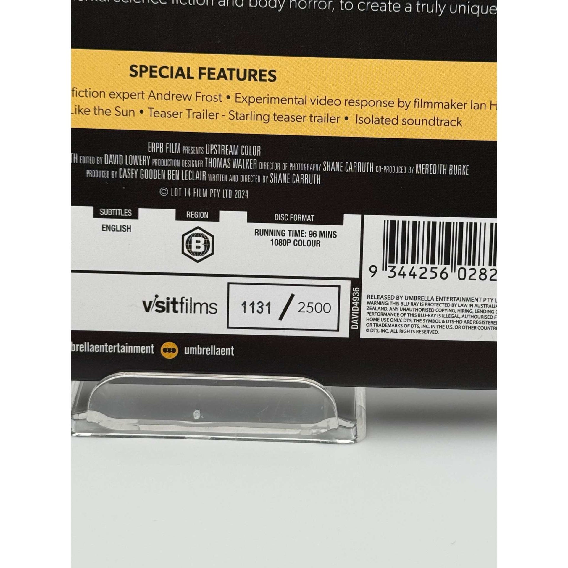 Upstream Color Blu-Ray Umbrella Entertainment with Slipcover back number and region zoom in