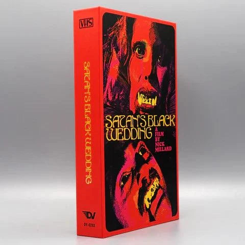 Limited Edition LED VHS of "Satan's Black Wedding" by Nick Millard, featuring vivid horror-themed cover art.