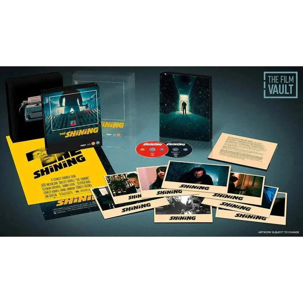 The Shining 4K Ultra HD Blu-Ray Steelbook special edition with key art, poster, character cards, and exclusive documentary content