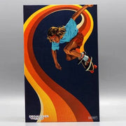 Limited Edition Deluxe LED VHS skateboard with vibrant 70s artwork featuring a skateboarder against a swirling retro backdrop.