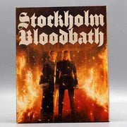Stockholm Bloodbath Blu-Ray cover featuring two characters standing amid flames with bold gothic title text