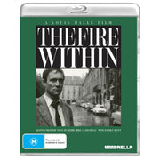 The Fire Within 1963 Blu-Ray cover featuring a black and white image of a man in a suit on a city street with cars, limited edition slipcover by Umbrella Entertainment Region B