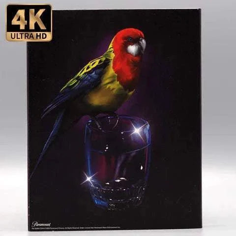 4K Ultra HD Vinegar Syndrome Ultra - The Golden Child Blu-Ray with Slipcase and Colorful Parrot Artwork.