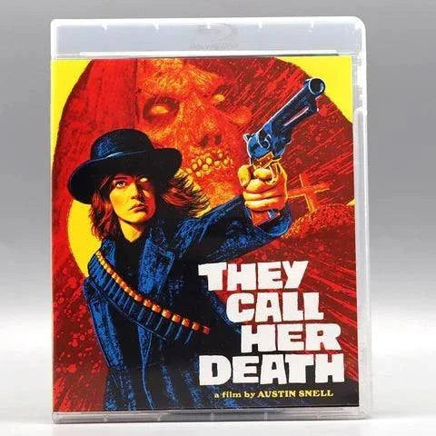 Yellow Veil - They Call Her Death Blu-ray cover featuring a woman with a gun and a red skull background