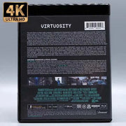 Virtuosity 4K UHD Blu-Ray Slipcase packaging with detailed movie description and features.