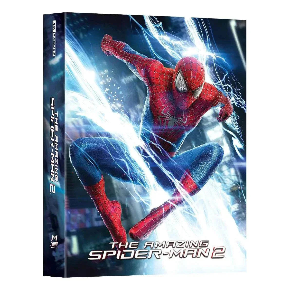 The Amazing Spider-Man 2 Steelbook 4K UHD Blu-Ray cover with Spider-Man in action and electric effects