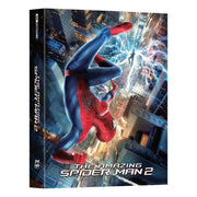 The Amazing Spider-Man 2 Steelbook 4K UHD Blu-Ray cover with Spider-Man swinging through a cityscape at night