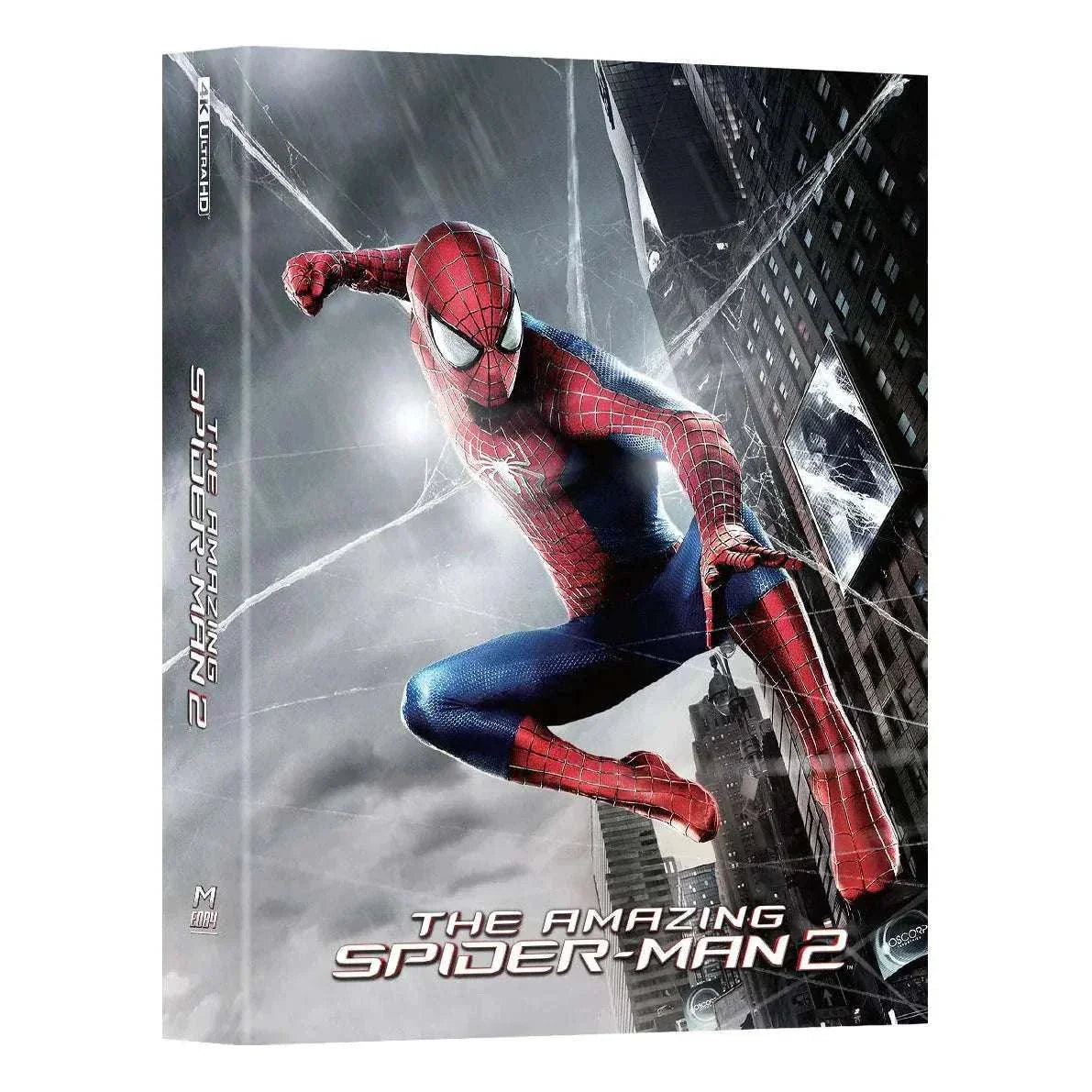 The Amazing Spider-Man 2 steelbook 4K UHD and Blu-Ray cover with Spider-Man in action against a city backdrop