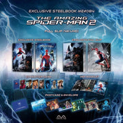 The Amazing Spider-Man 2 exclusive steelbook 4K UHD and Blu-Ray set with booklet, postcards, character cards, and deluxe packaging