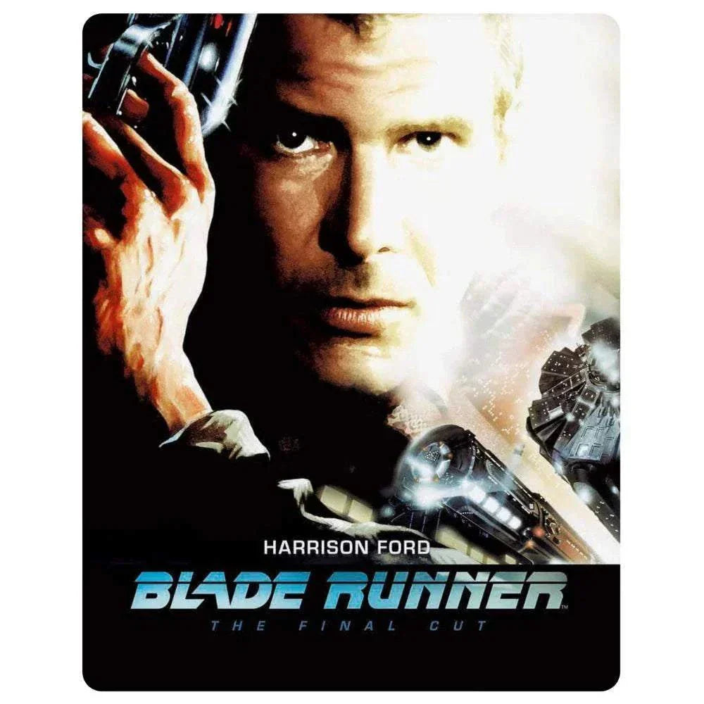 Blade Runner 4K Ultra HD limited edition steelbook with debossed title featuring Harrison Ford in the final cut artwork