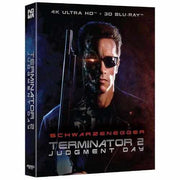 Terminator 2 Judgment Day 4K UHD and 3D Blu-Ray full slip edition featuring Arnold Schwarzenegger as the cyborg protector.