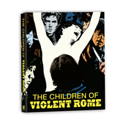 The Children of Violent Rome 1976 Blu-Ray with limited edition slipcover featuring stylized characters in intense scene from Italian crime drama.